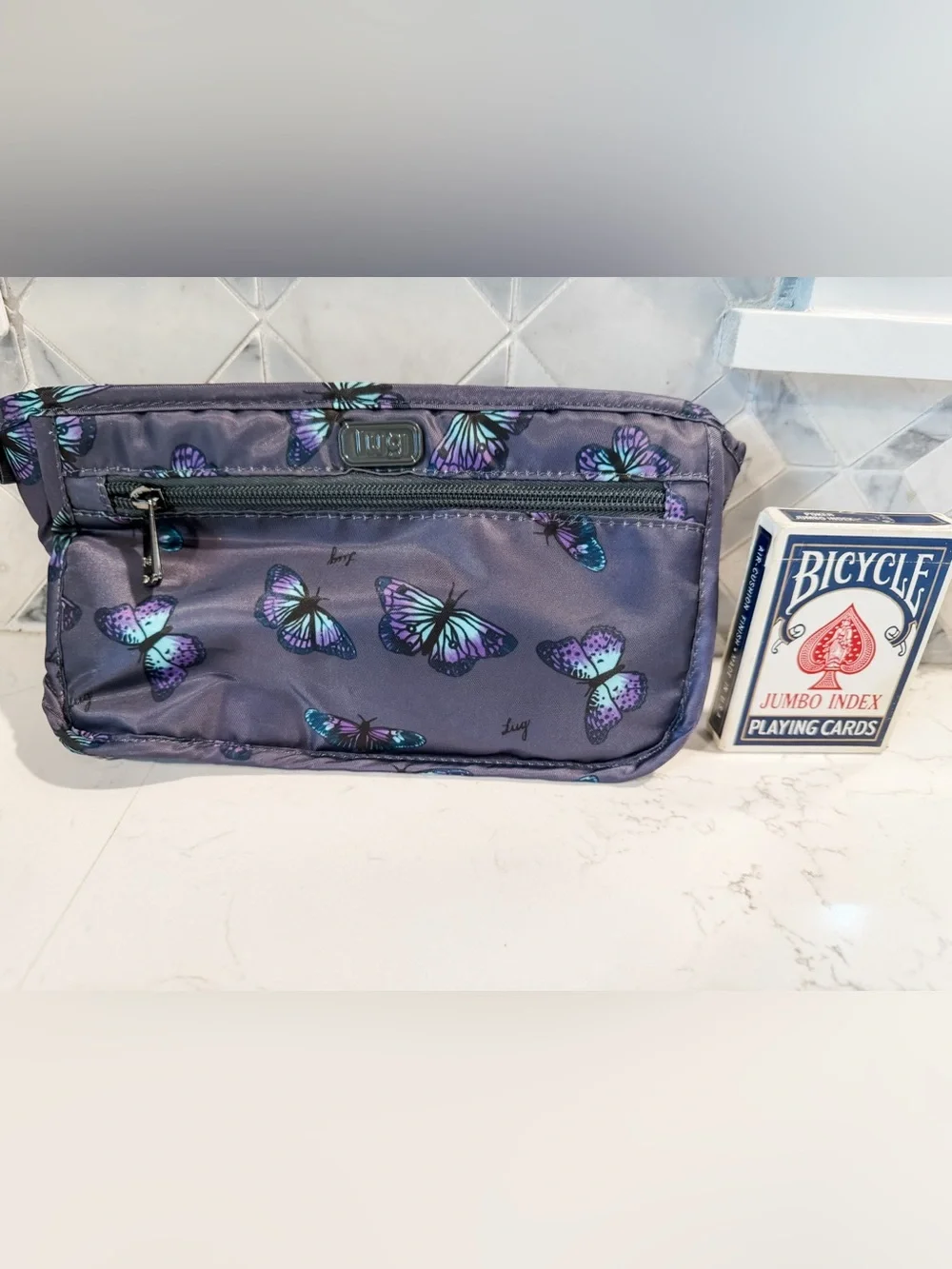 NWOT Lug Parasail Cosmetic Bag - Gray Purple Butterfly Pattern